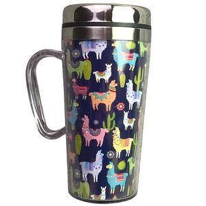 Llamas Travel Mug Insulated Stainless Steel Lid Handle AOP Coffee Cup NIB